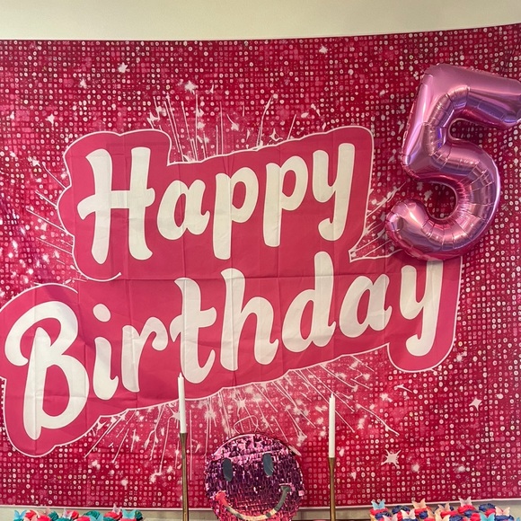 Other - HUGE fabric 5x7 Pink Happy Birthday Party Banner NO balloon